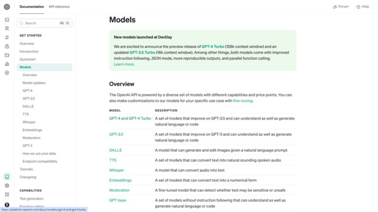 Los desarrolladores pueden seleccionar entre una variedad de modelos de IA de OpenAI.