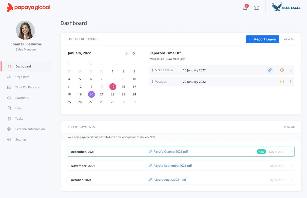 Papaya Global dashboard.