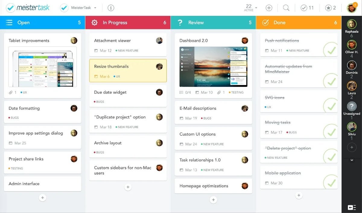 MeisterTask projectboard kanban board view.