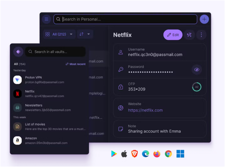 Proton Pass user interface.