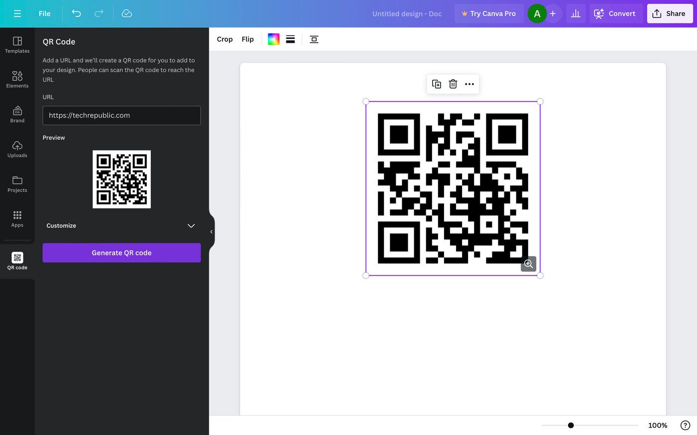 Genera y posiciona un código QR en tu diseño con Canva gratis.