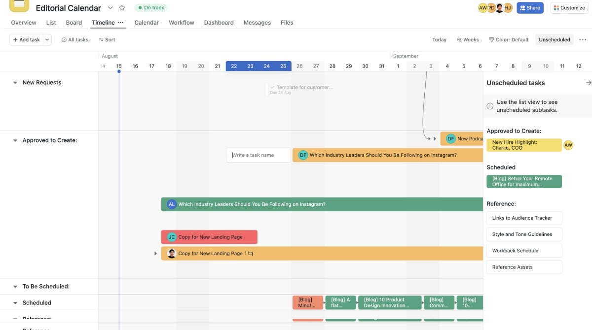 Asana’s timeline view.