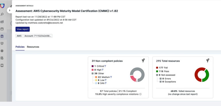 Lacework compliance assessment details.