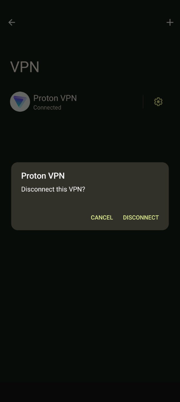 Una captura de pantalla de la ventana emergente de desconexión de VPN de Android.