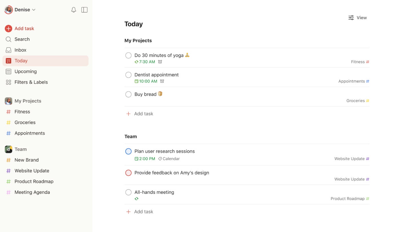 Todoist’s simple interface.