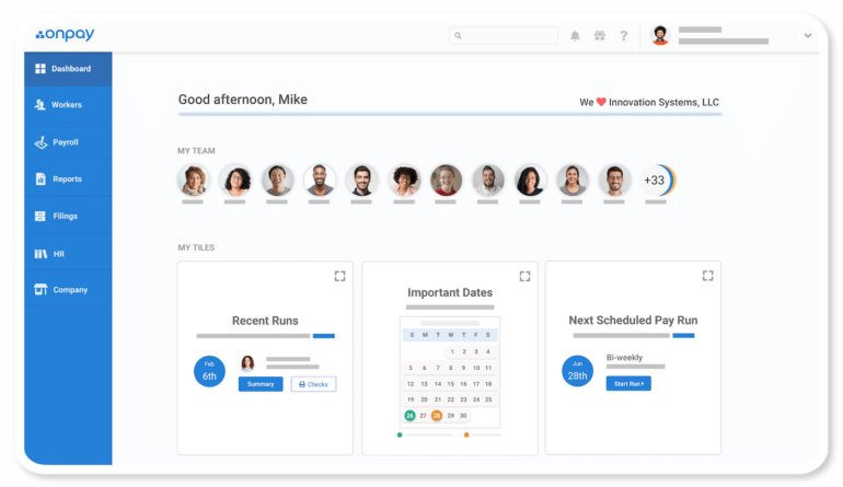 OnPay payroll dashboard.