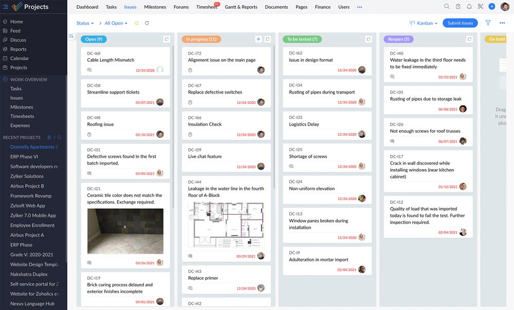 Tablero kanban de Zoho Projects.