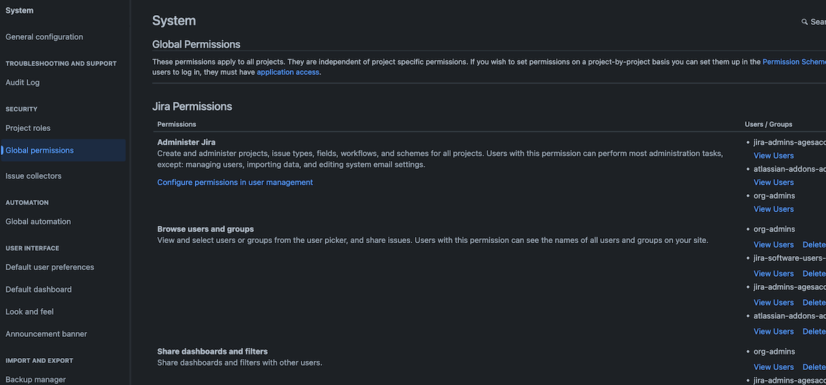 Setting global permissions in Jira.