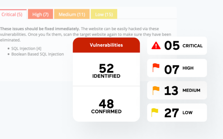 Acunetix scan result classification dashboard.