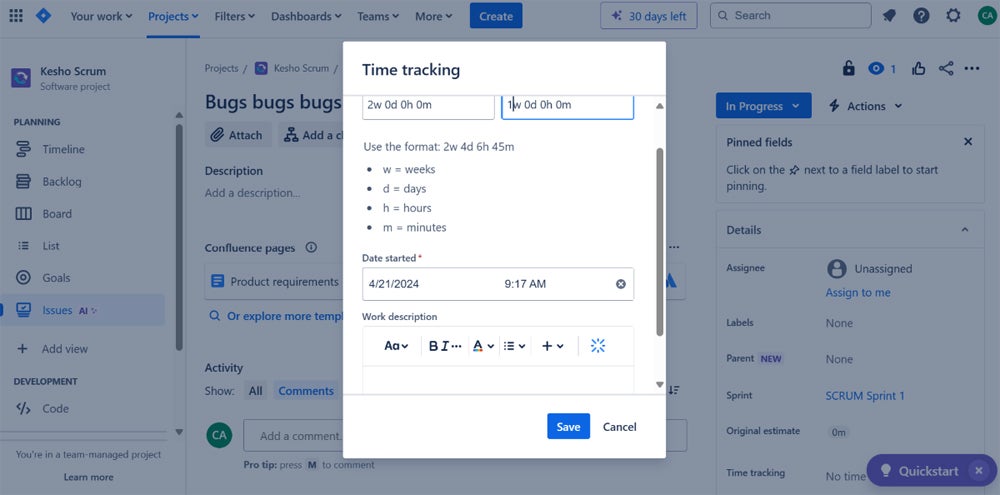 Setting up time tracking in Jira.