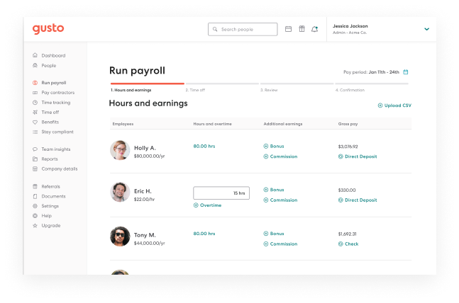 The Gusto payroll dashboard.