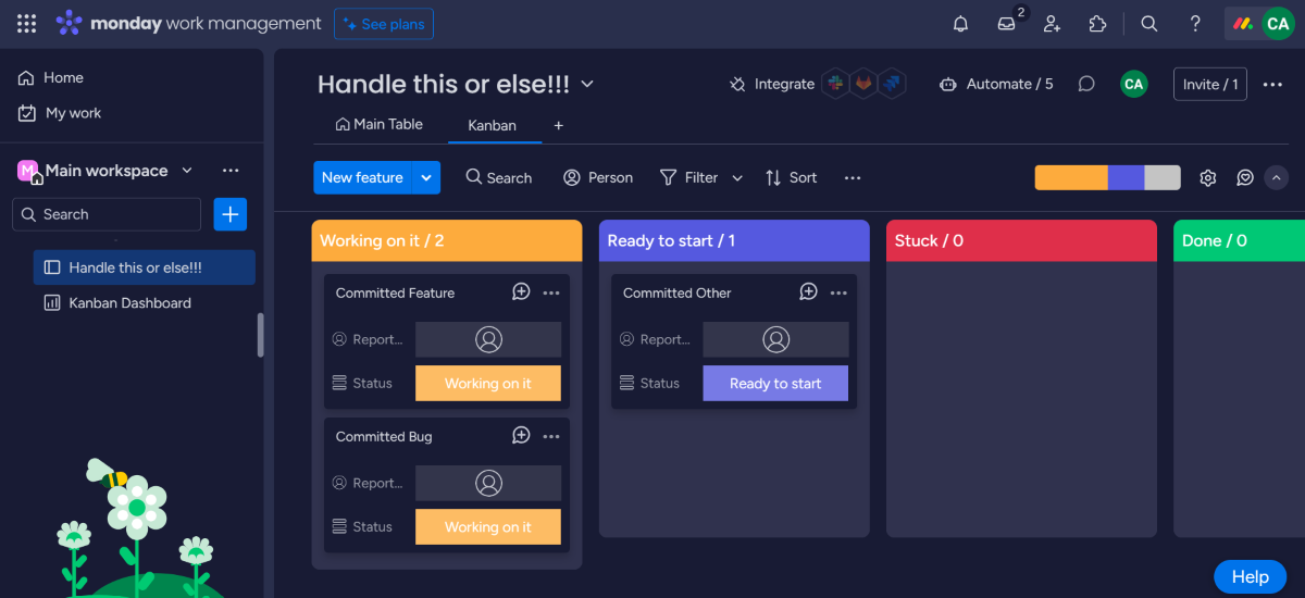 A simple kanban board in monday.com.