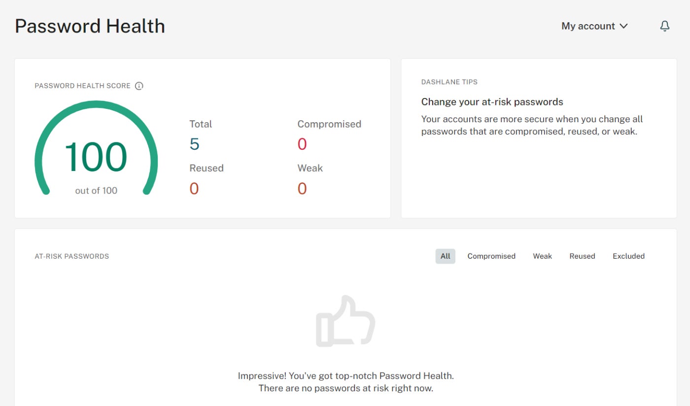 Dashlane’s password health screen.