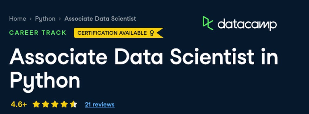 Captura de pantalla del curso Científico de datos asociado en Python.