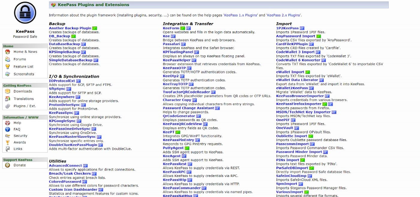 KeePass’ list of additional plugins and extensions.