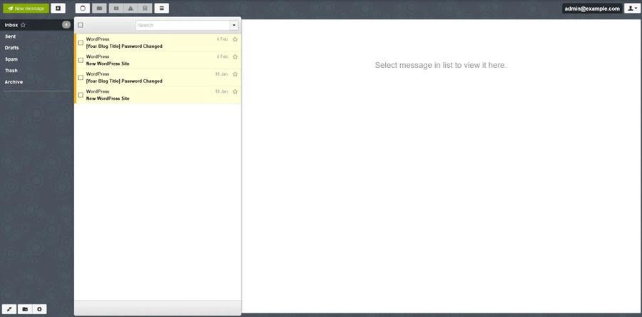 Interface of Scala Hosting's email app.