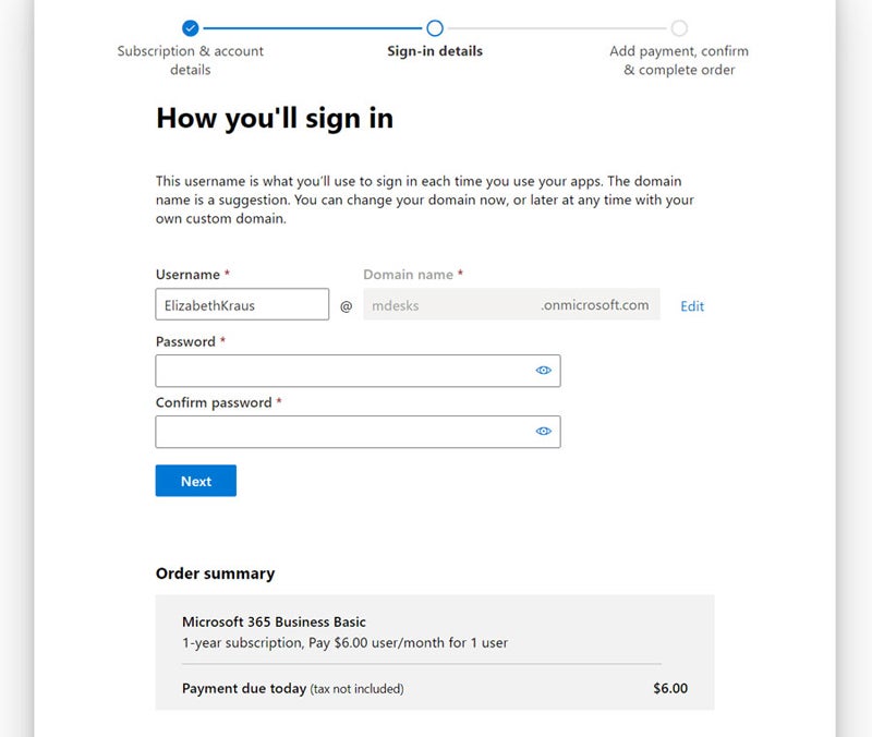 Username and domain name setup.