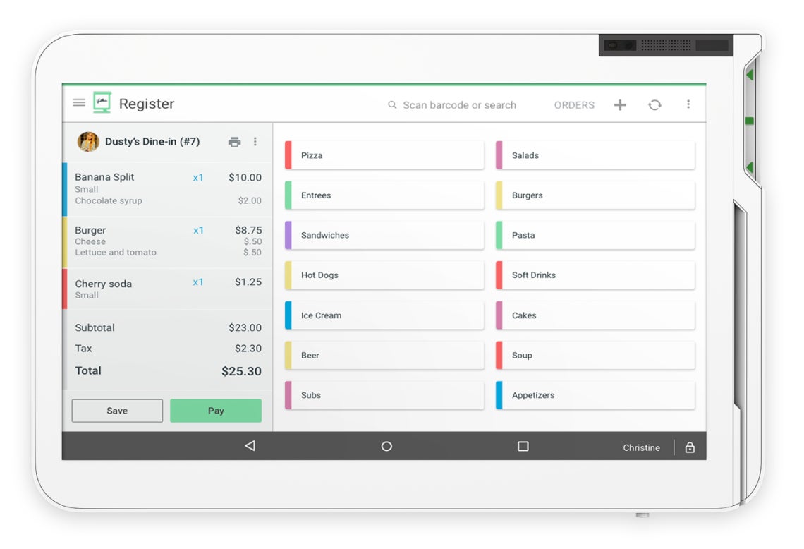 Clover’s register dashboard.