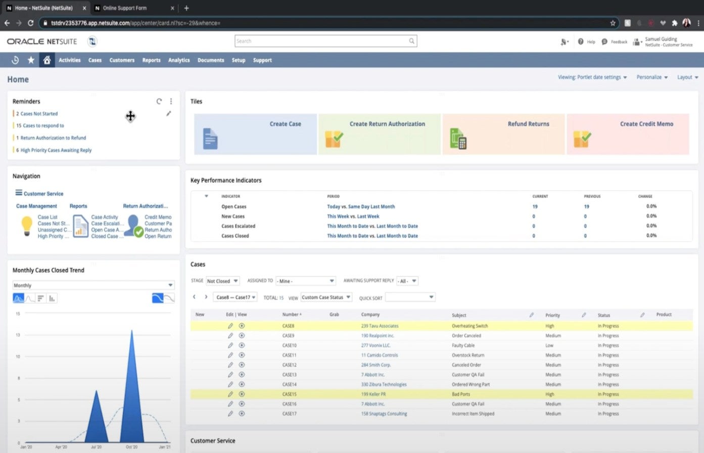 NetSuite CRM case management feature.