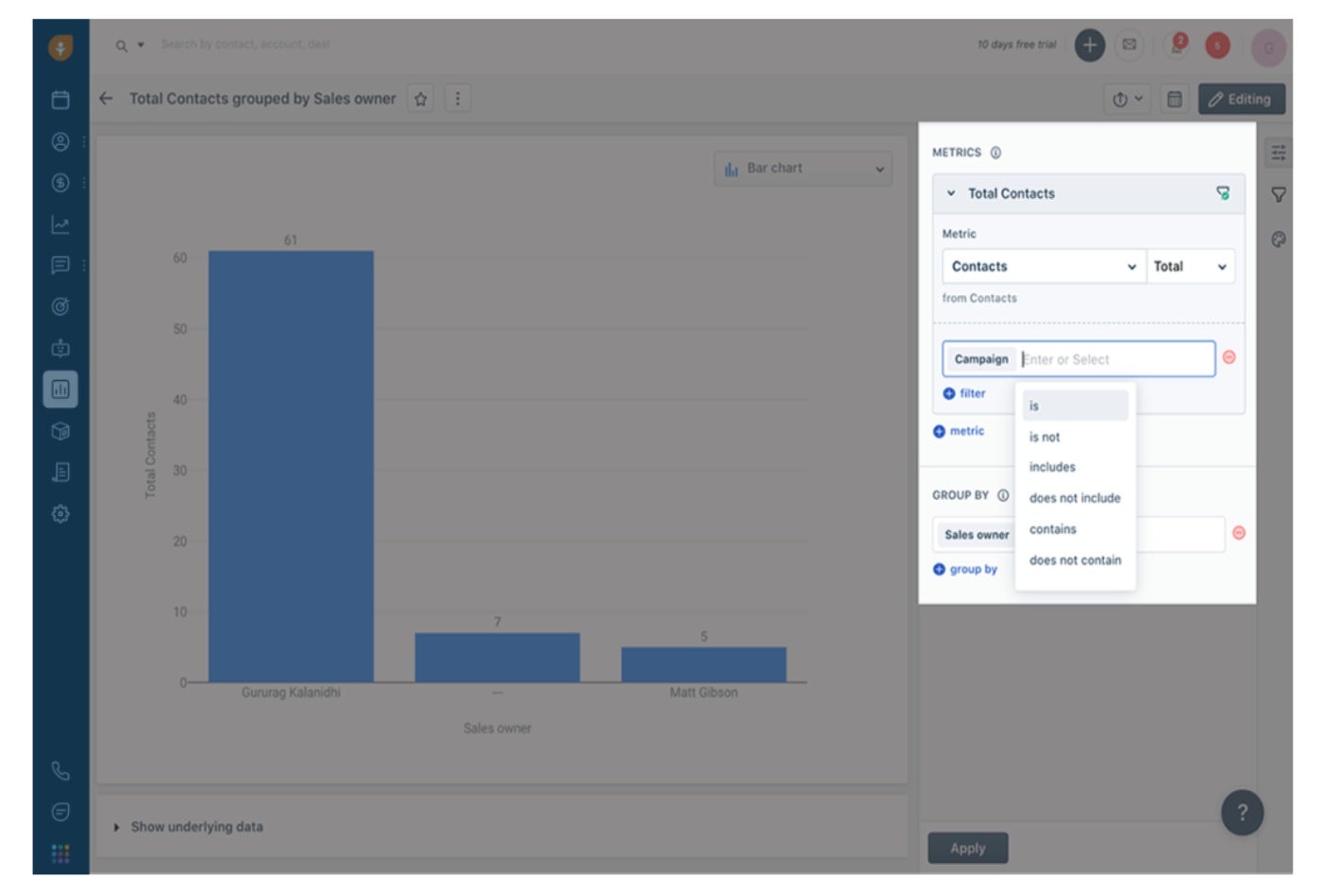 Freshsales custom dashboard feature.