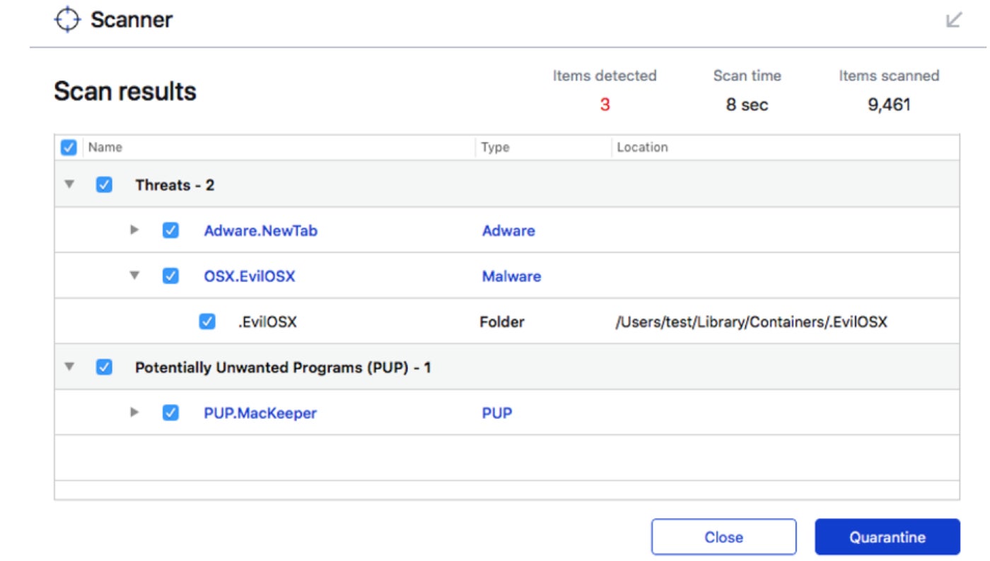 Malwarebytes scan summary.