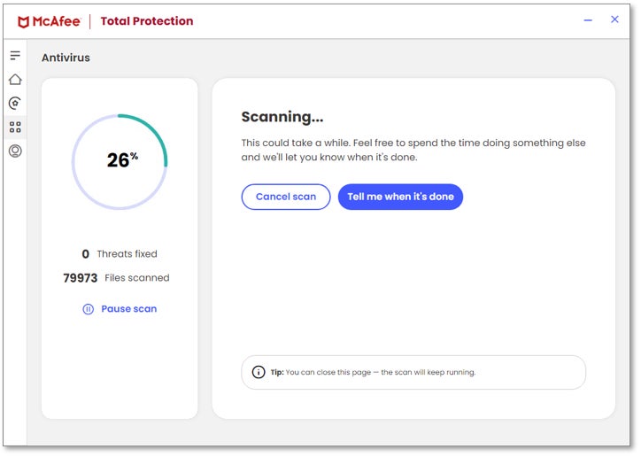 McAfee antivirus scan dashboard.