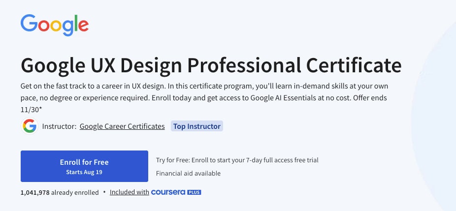 Google UX Certificate Coursera.