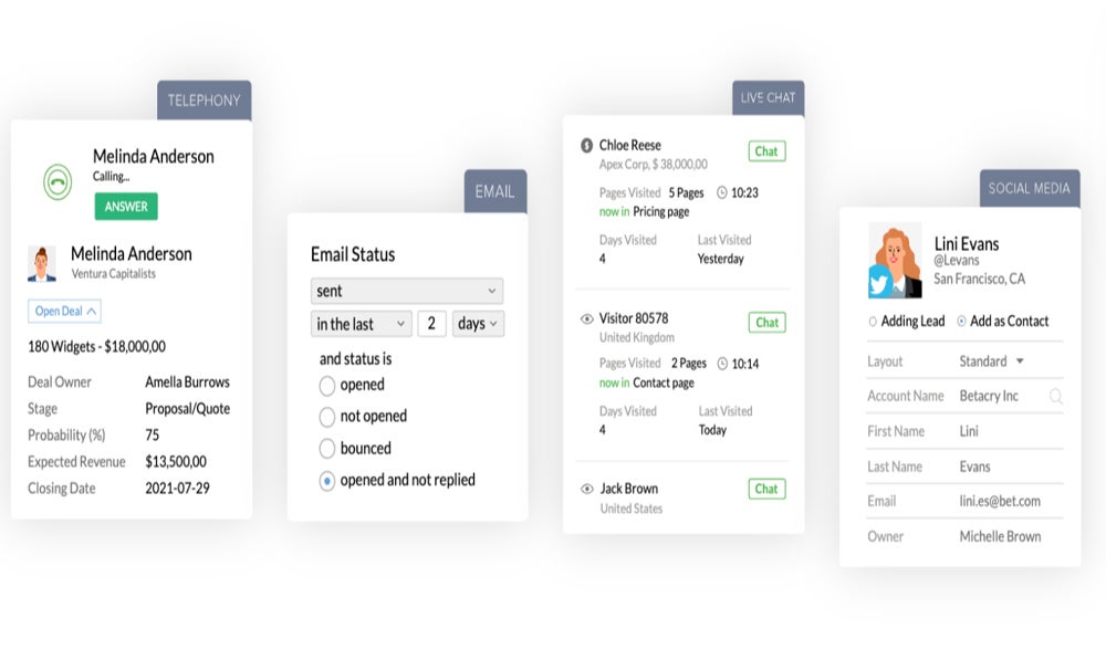 Zoho CRM omnichannel communication feature.