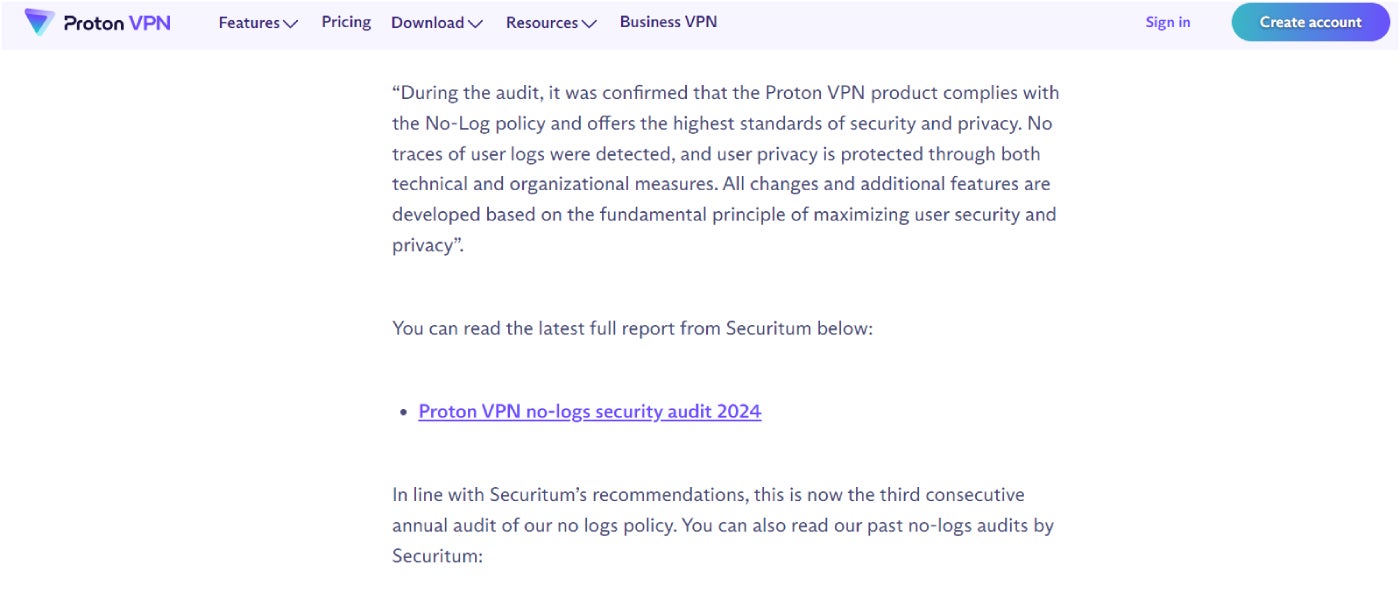 Proton VPN’s 2024 security audit.