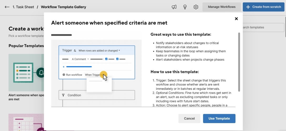 A workflow automation template in Smartsheet.