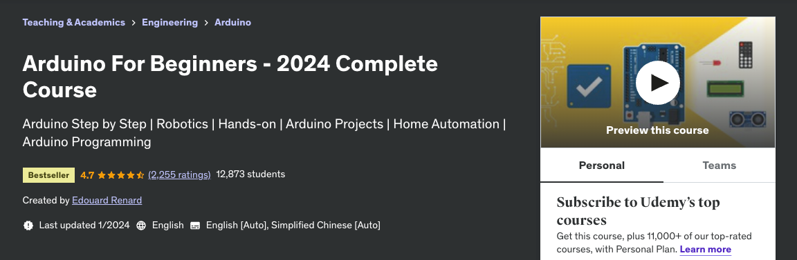 Udemy Arduino para principiantes - Curso completo 2024.