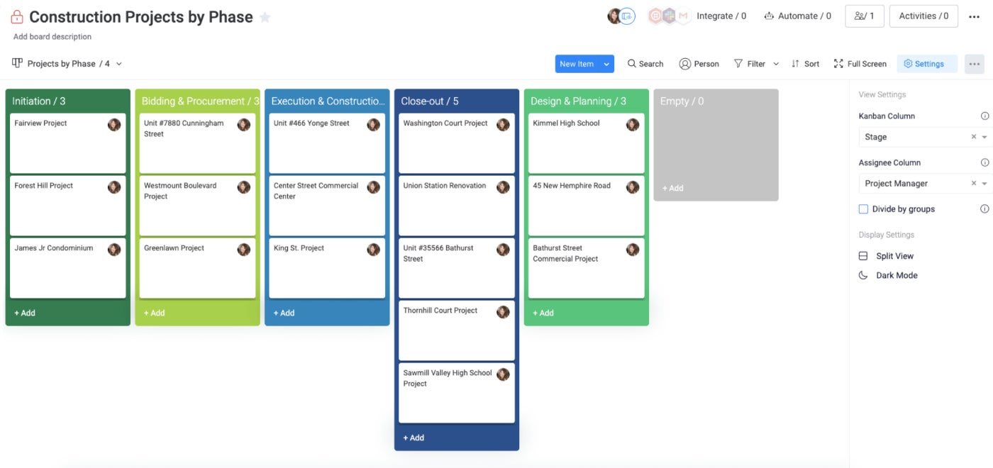 Un ejemplo de tablero Kanban en Wrike.