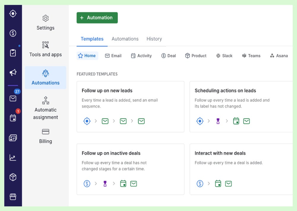 Función de automatización de Pipedrive.