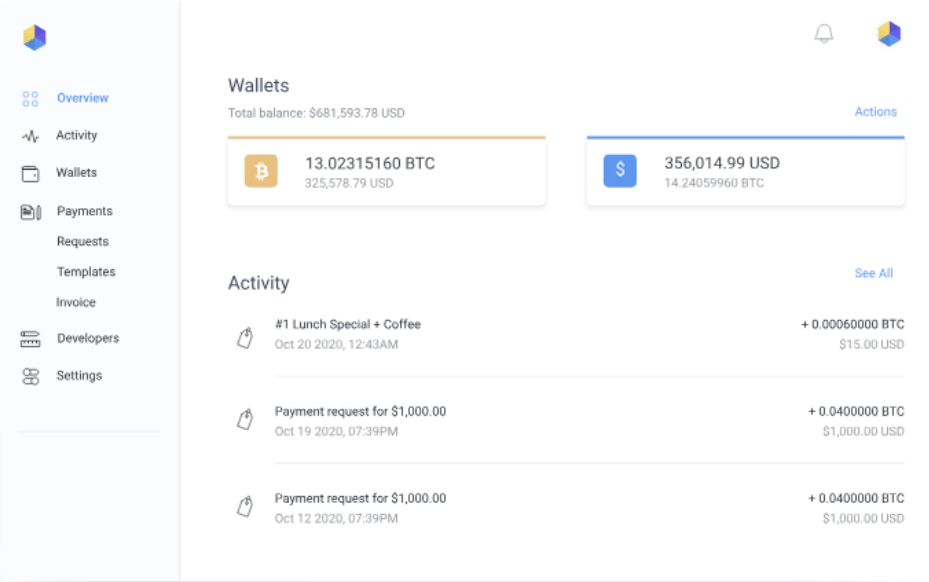 The OpenNode dashboard.