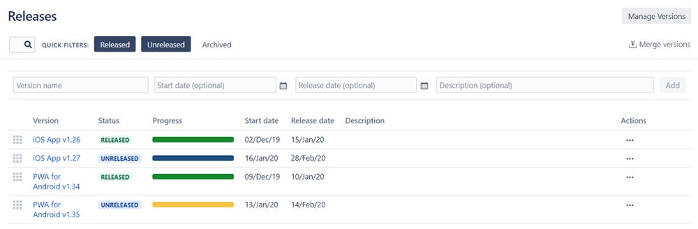 Release management in Jira.