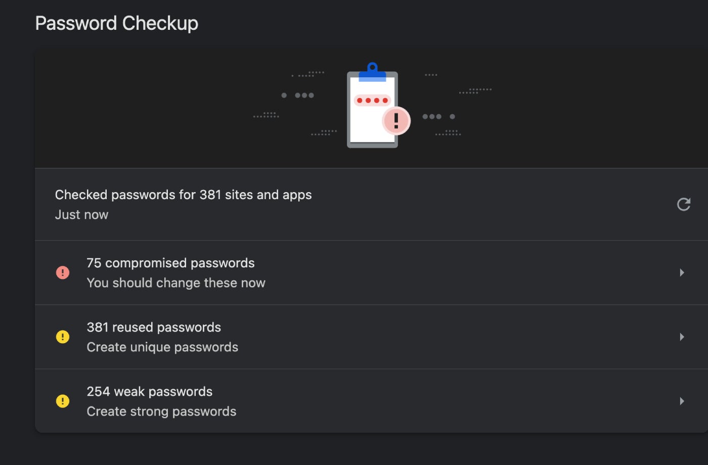 Google Password Manager checks for compromised passwords.