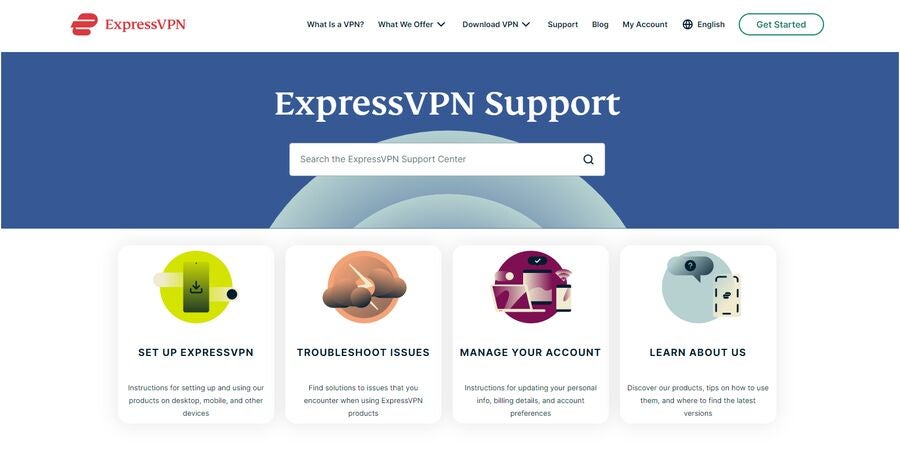 ExpressVPN’s Support Center page. 