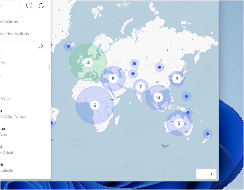 NordVPN’s server map.